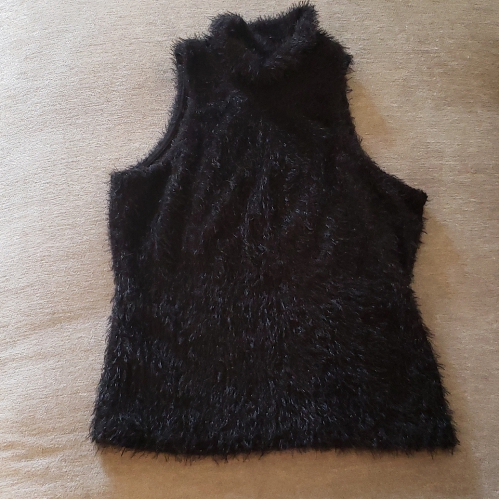Black Fuzzy Turtle Neck Tank